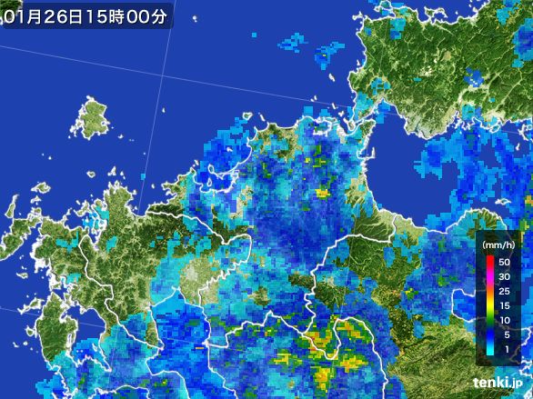 福岡県の雨雲レーダー(2015年01月26日)