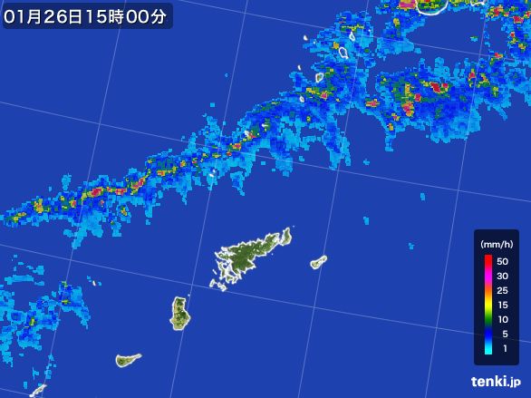 奄美諸島(鹿児島県)の雨雲レーダー(2015年01月26日)