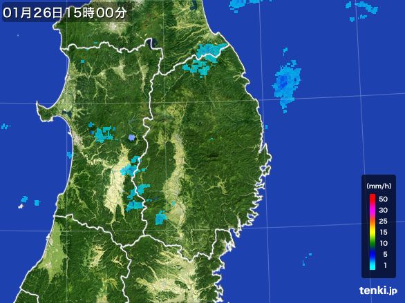 岩手県の雨雲レーダー(2015年01月26日)