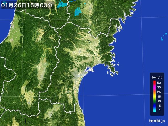 宮城県の雨雲レーダー(2015年01月26日)