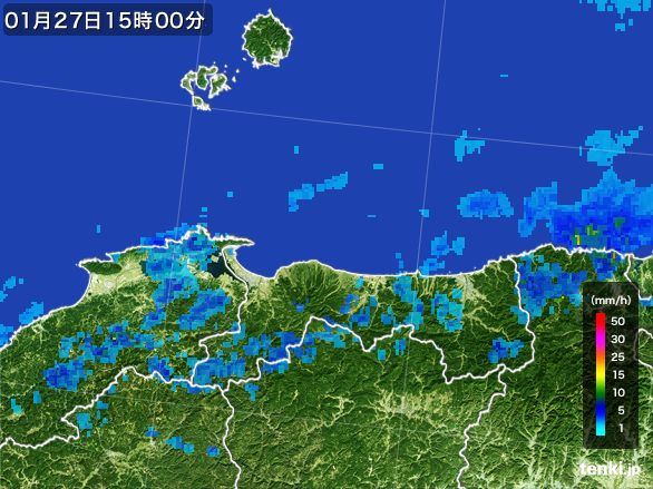 鳥取県の雨雲レーダー(2015年01月27日)