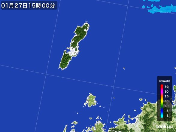 壱岐・対馬(長崎県)の雨雲レーダー(2015年01月27日)