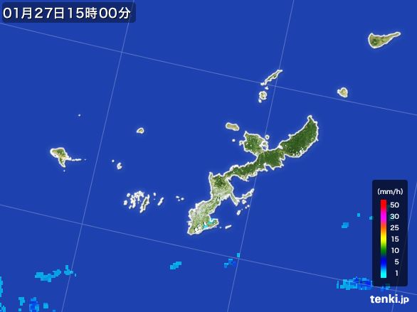 沖縄県の雨雲レーダー(2015年01月27日)