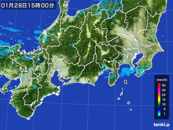 東海地方の雨雲レーダー(2015年01月28日)