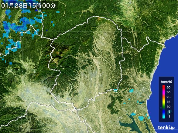 栃木県の雨雲レーダー(2015年01月28日)