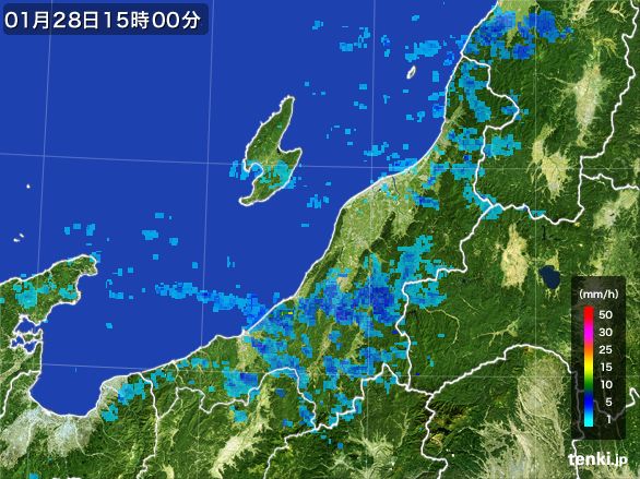 新潟県の雨雲レーダー(2015年01月28日)