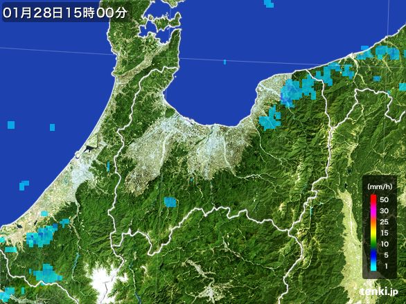 富山県の雨雲レーダー(2015年01月28日)