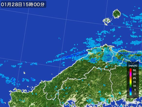 島根県の雨雲レーダー(2015年01月28日)