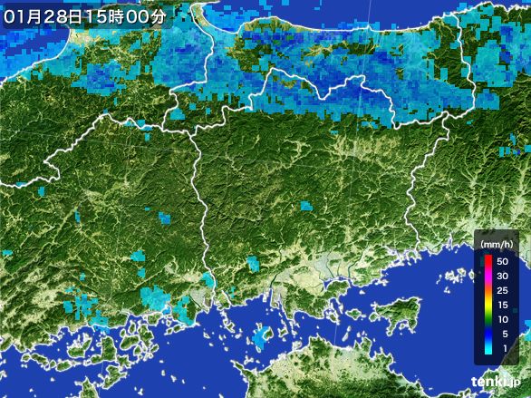 岡山県の雨雲レーダー(2015年01月28日)