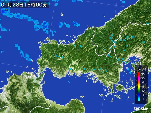 山口県の雨雲レーダー(2015年01月28日)