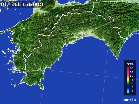 高知県の雨雲レーダー(2015年01月28日)