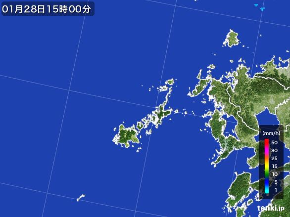 五島列島(長崎県)の雨雲レーダー(2015年01月28日)