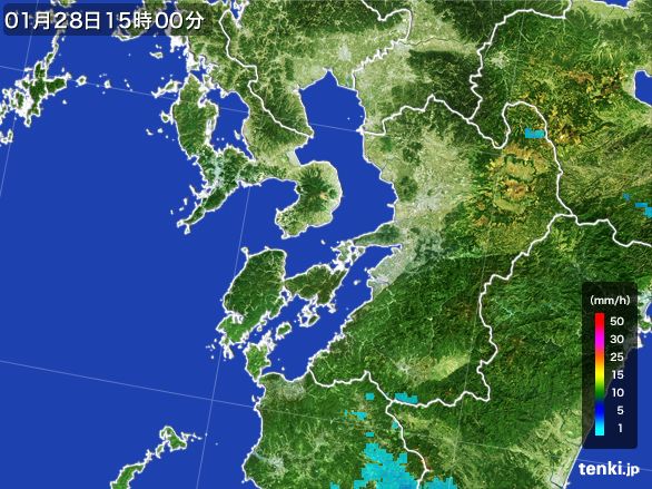 熊本県の雨雲レーダー(2015年01月28日)