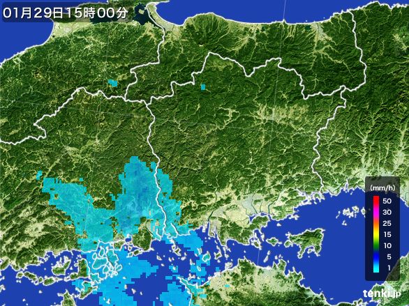 岡山県の雨雲レーダー(2015年01月29日)