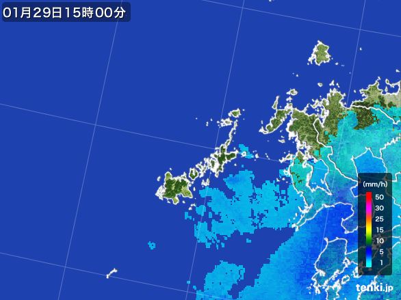 五島列島(長崎県)の雨雲レーダー(2015年01月29日)