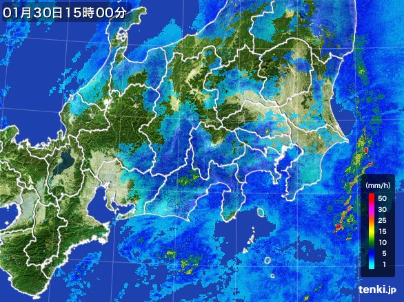 関東・甲信地方の雨雲レーダー(2015年01月30日)