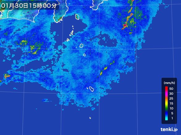 伊豆諸島(東京都)の雨雲レーダー(2015年01月30日)