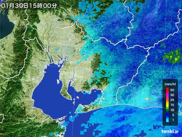 愛知県の雨雲レーダー(2015年01月30日)