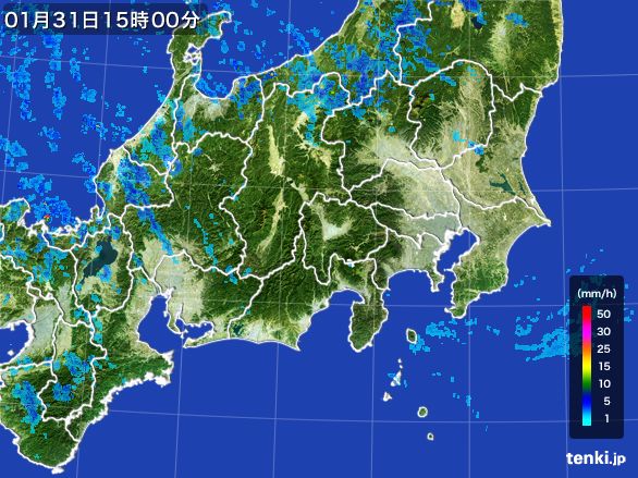 関東・甲信地方の雨雲レーダー(2015年01月31日)