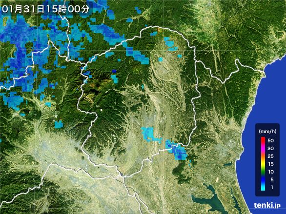 栃木県の雨雲レーダー(2015年01月31日)