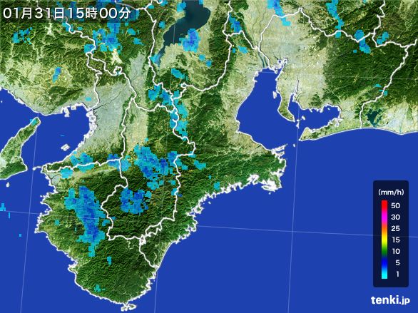 三重県の雨雲レーダー(2015年01月31日)