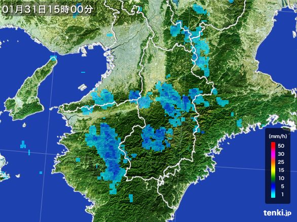 奈良県の雨雲レーダー(2015年01月31日)
