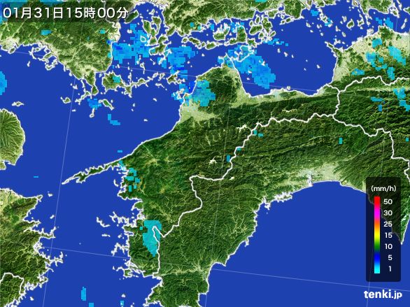 愛媛県の雨雲レーダー(2015年01月31日)