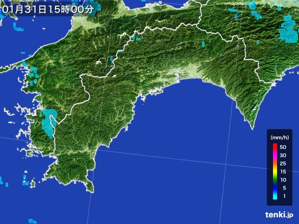 高知県の雨雲レーダー(2015年01月31日)