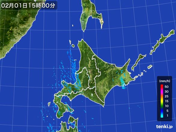 北海道地方の雨雲レーダー(2015年02月01日)