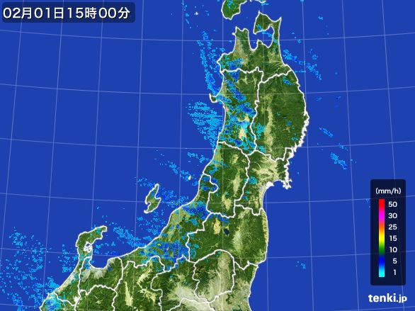 東北地方の雨雲レーダー(2015年02月01日)