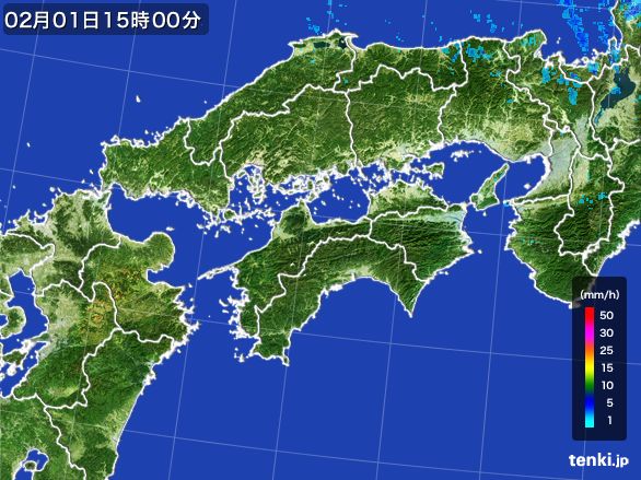 四国地方の雨雲レーダー(2015年02月01日)