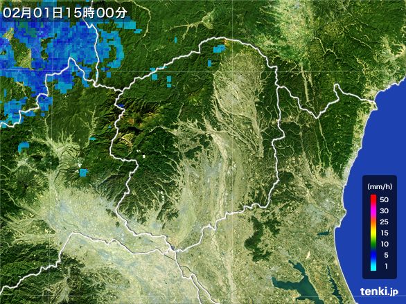 栃木県の雨雲レーダー(2015年02月01日)