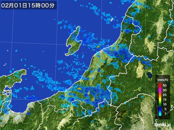 新潟県の雨雲レーダー(2015年02月01日)