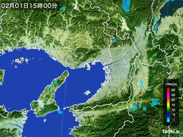 大阪府の雨雲レーダー(2015年02月01日)