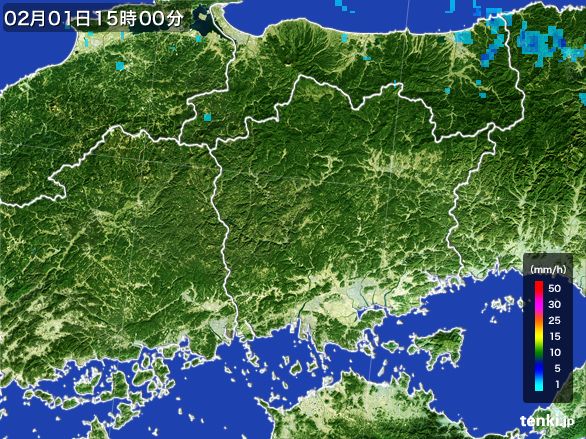 岡山県の雨雲レーダー(2015年02月01日)