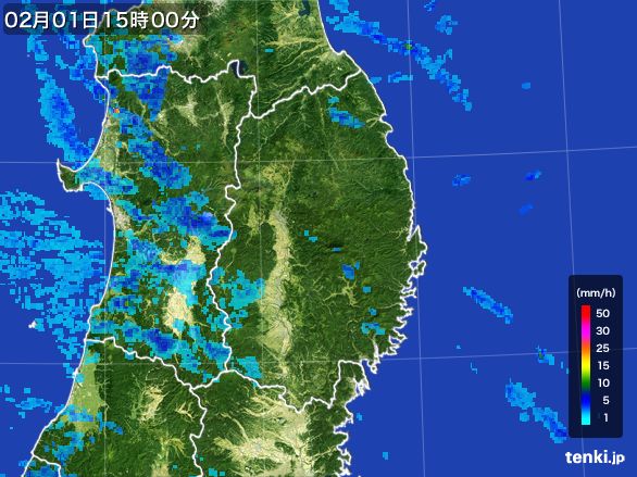 岩手県の雨雲レーダー(2015年02月01日)