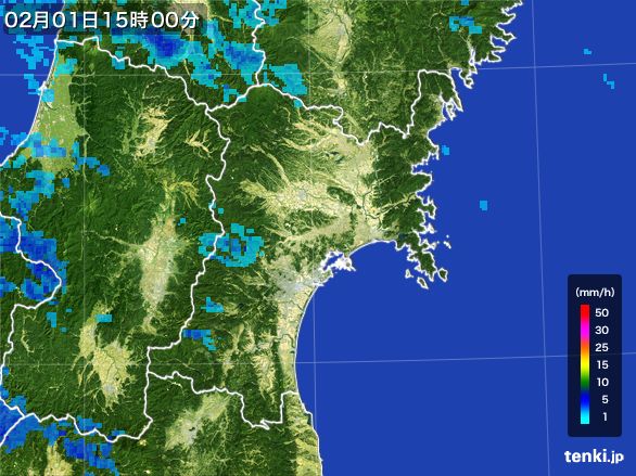 宮城県の雨雲レーダー(2015年02月01日)