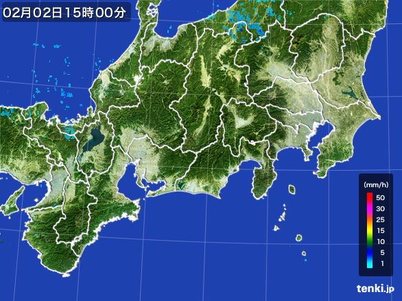 東海地方の雨雲レーダー(2015年02月02日)