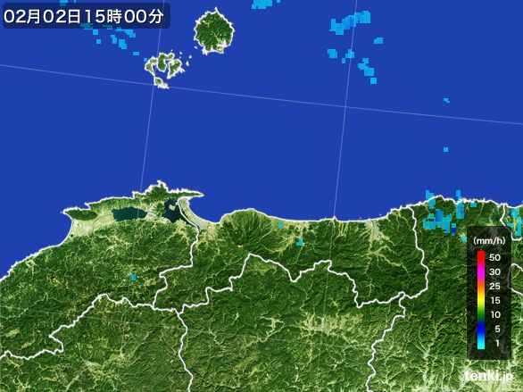 鳥取県の雨雲レーダー(2015年02月02日)