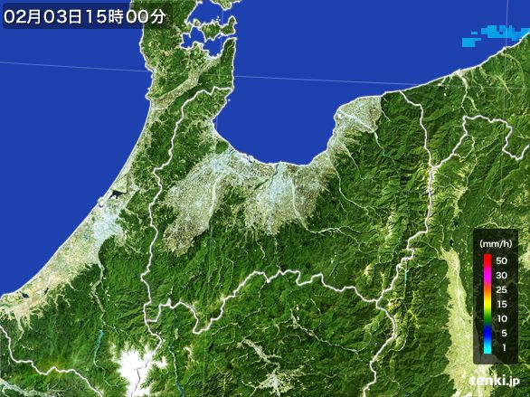 富山県の雨雲レーダー(2015年02月03日)