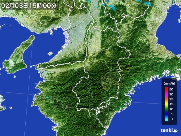 奈良県の雨雲レーダー(2015年02月03日)