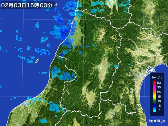山形県の雨雲レーダー(2015年02月03日)