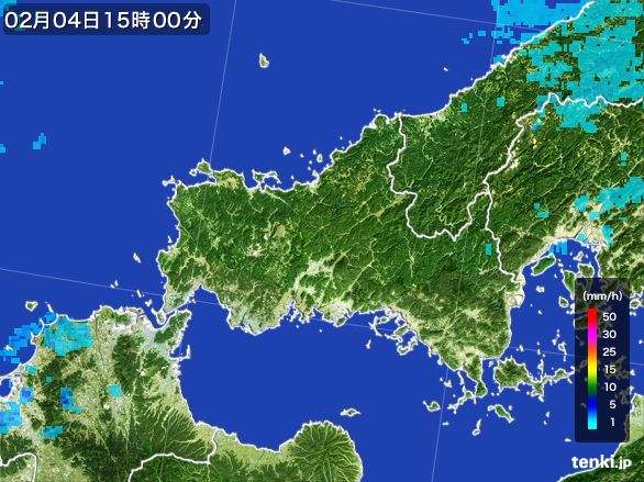 山口県の雨雲レーダー(2015年02月04日)