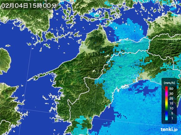 愛媛県の雨雲レーダー(2015年02月04日)