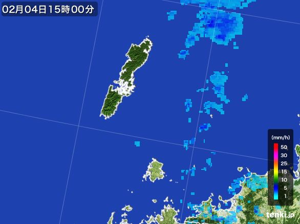 壱岐・対馬(長崎県)の雨雲レーダー(2015年02月04日)