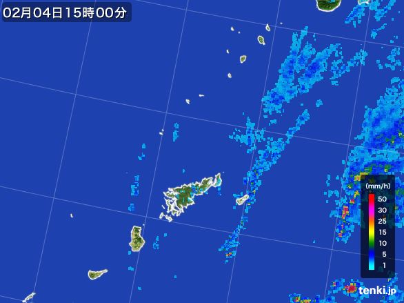 奄美諸島(鹿児島県)の雨雲レーダー(2015年02月04日)