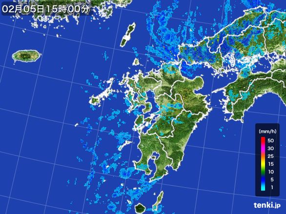 九州地方の雨雲レーダー(2015年02月05日)