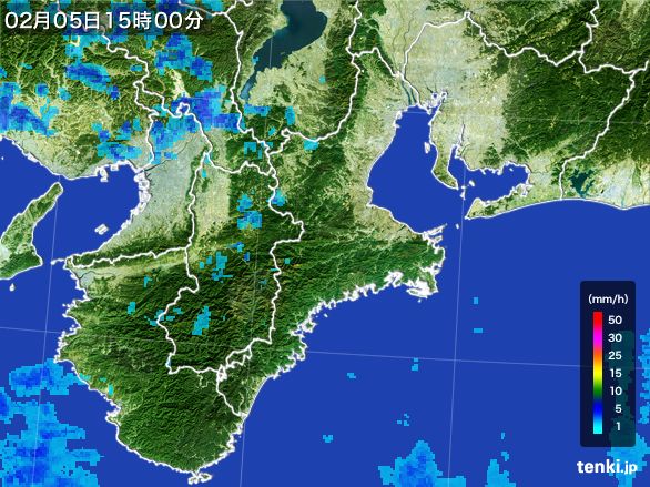 三重県の雨雲レーダー(2015年02月05日)
