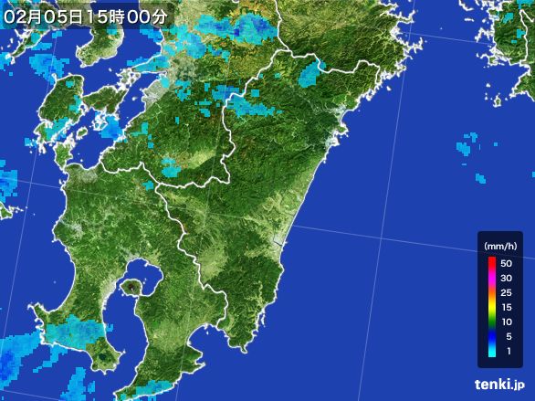 宮崎県の雨雲レーダー(2015年02月05日)