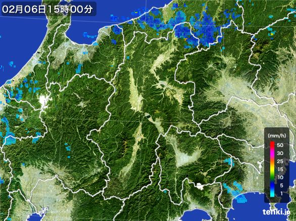 長野県の雨雲レーダー(2015年02月06日)
